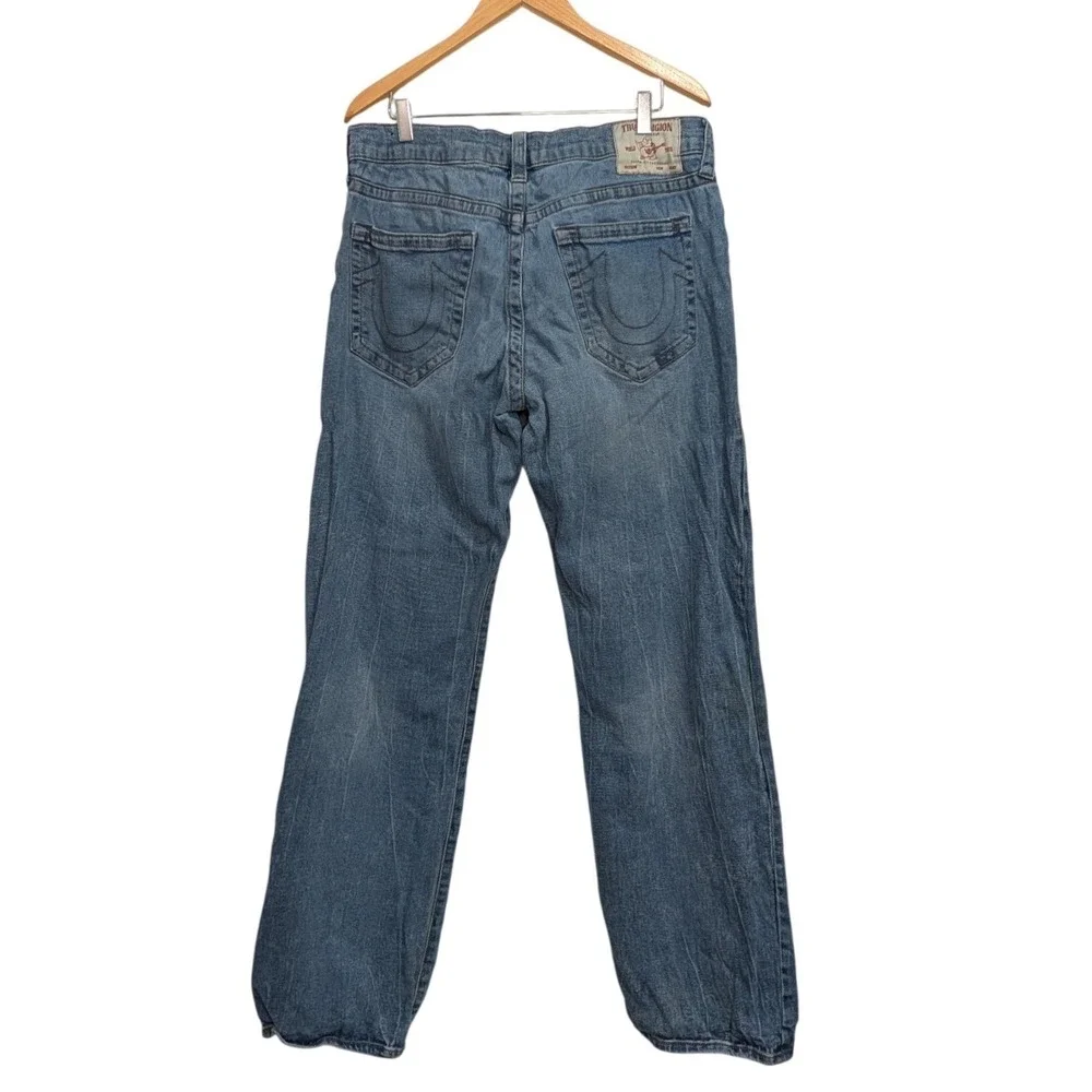 True Religion Ricky Relaxed‎ Straight Jeans Light Wash Denim - Size 34
